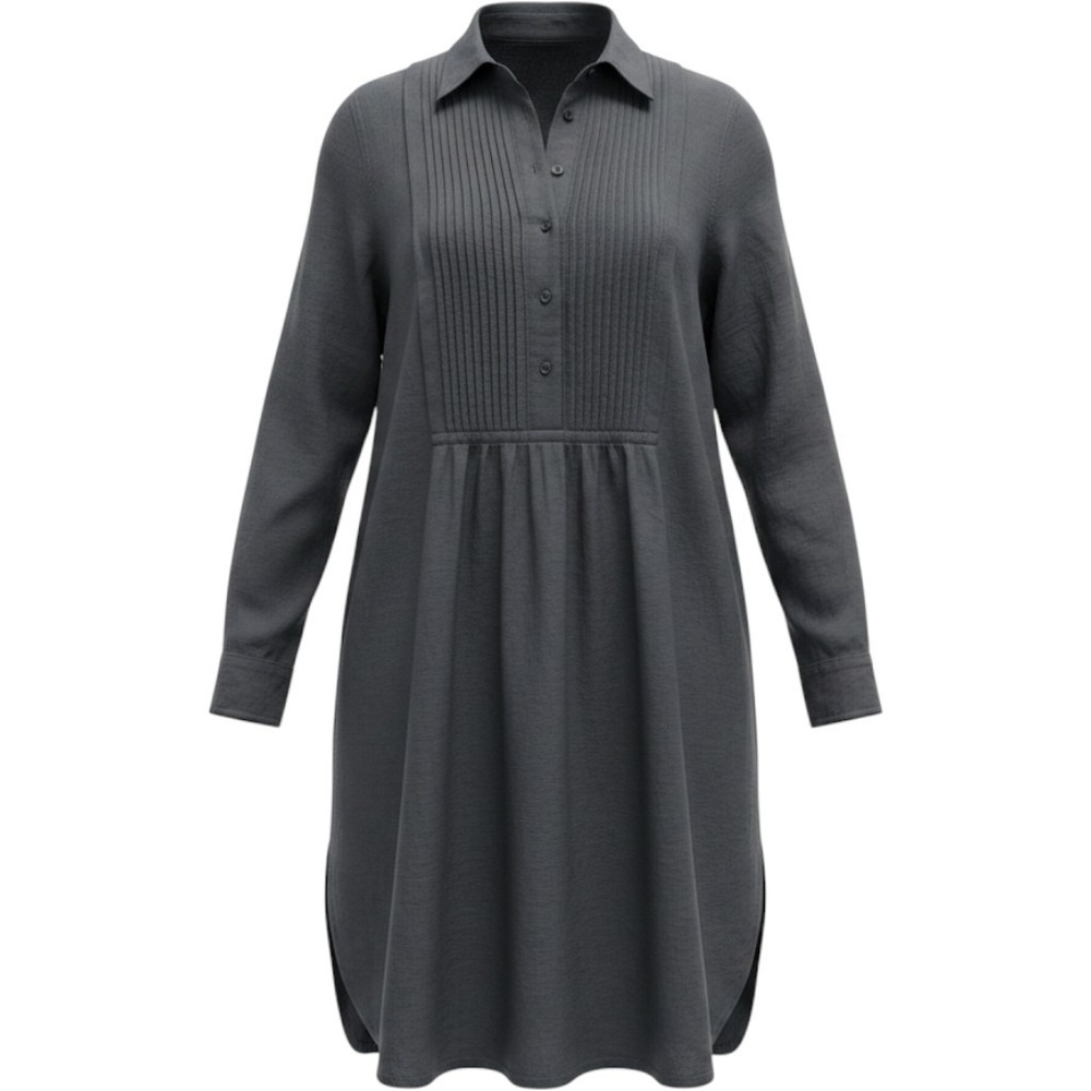CP Shades Charcoal Gray black cotton Pintuck Pleated Tunic Dress Womens Medium